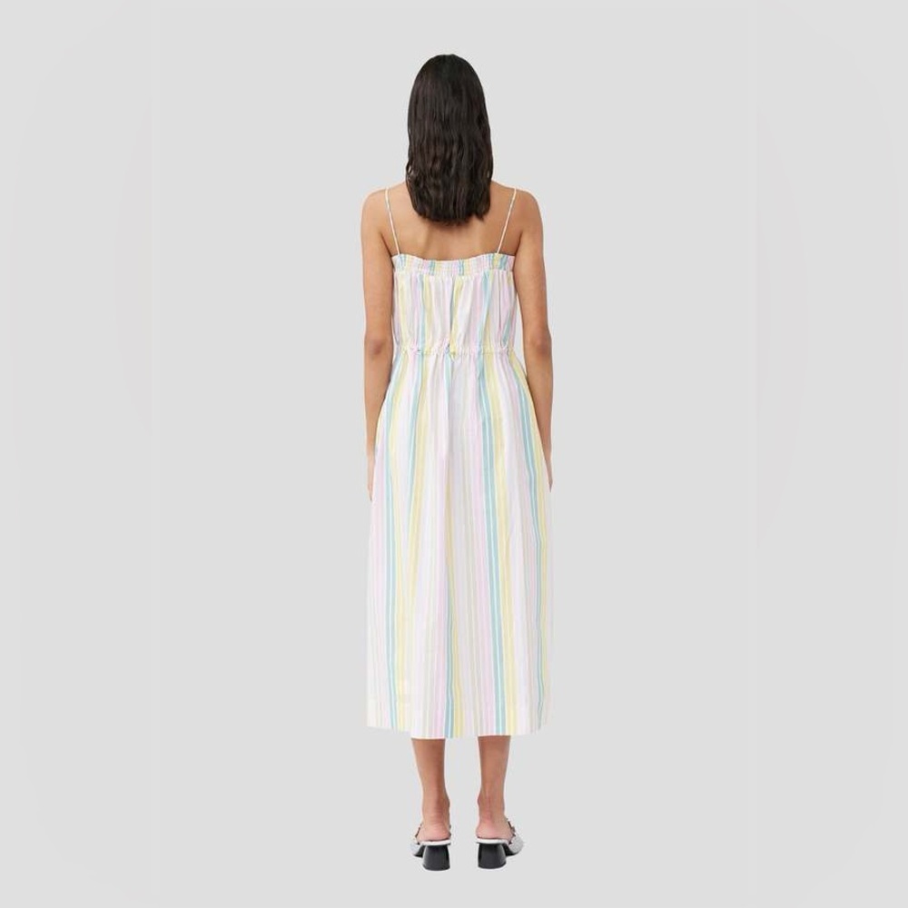 GANNI Cotton Midi Dress In Striped Print size US 8 - Picture 8 of 16